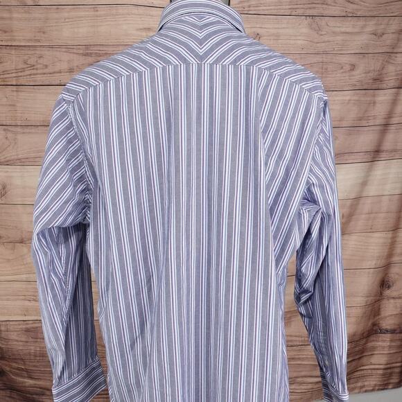 Johnston & Murphy Shirt Mens XL Blue Striped Tailored Fit Cotton Long Sleeve - Picture 5 of 9